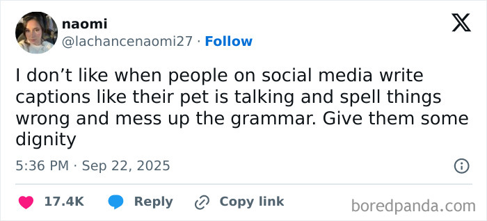 Tweet about social media captions humor and grammar, featured in funniest tweets of September that made people laugh.