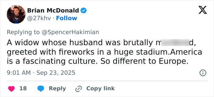 Tweet by Brian McDonald criticizing Charlie Kirk memorial organizers with netizens calling it WWE level stuff for Erika’s surprising entrance. Tweet by Brian McDonald criticizing Charlie Kirk memorial organizers with netizens calling it WWE level stuff for Erika’s surprising entrance.