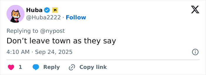 Screenshot of a social media reply saying dont leave town, related to Tyler Robinson’s trans partner disappearance and neighbors’ reactions. Screenshot of a social media reply saying dont leave town, related to Tyler Robinson’s trans partner disappearance and neighbors’ reactions.