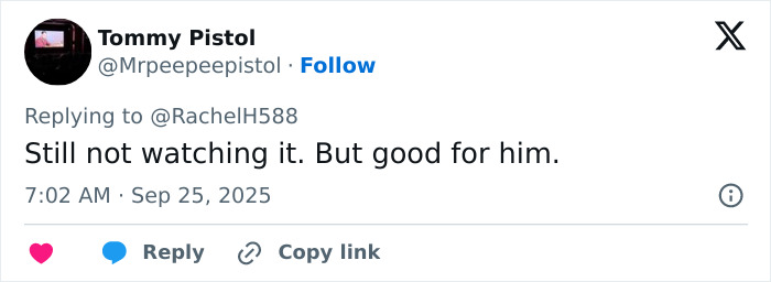 Tweet from user Tommy Pistol commenting on Jimmy Kimmel&rsquo;s comeback amid ABC lawsuit threat involving Trump.