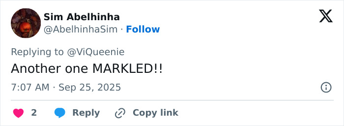 Tweet from Reality TV star Sim Abelhinha reacting to Meghan Markle with phrase Another one MARKLED in bold text.