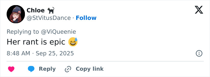 Twitter reply by Chloe reacting with laughing emoji to reality TV star lashing out at Meghan Markle for being unappreciative.