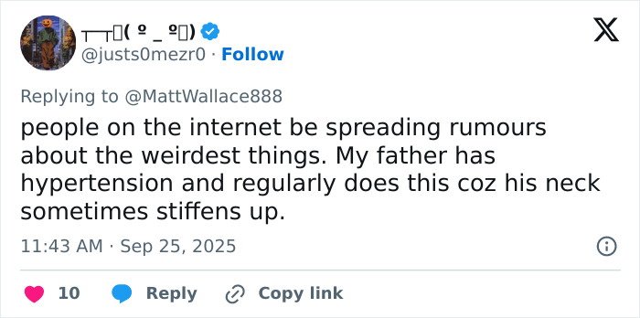 Tweet discussing internet rumors linked to Elon Musk and mentioning strange behavior at Charlie Kirk funeral.