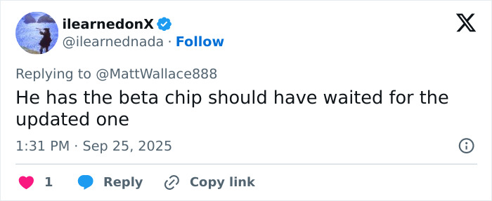 Tweet mentioning Elon Musk and conspiracy theories about a beta chip in relation to a weird move at Charlie Kirk funeral.
