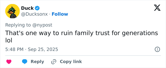 Tweet from user Ducksonx commenting on family trust issues related to surgeon detained alongside teen&rsquo;s mom case.