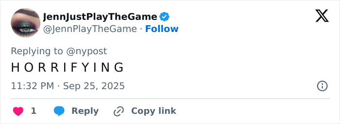 Tweet by user JennJustPlayTheGame reacting with the word horrifying to news about surgeon and teen&rsquo;s mom detained.