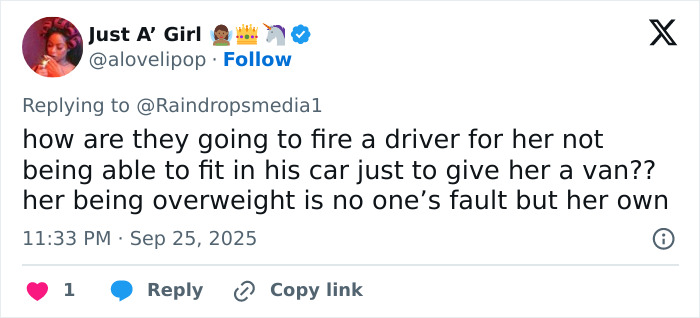 Tweet discussing a Lyft driver denied ride due to her weight, highlighting controversy before rapper settles lawsuit with Lyft.