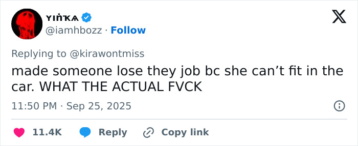 Tweet reacting to Lyft driver denying ride due to passenger&rsquo;s weight, relating to Lyft lawsuit settlement.