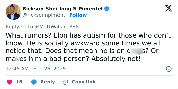 Screenshot of a tweet addressing Elon Musk conspiracy theories following his unusual actions at Charlie Kirk funeral.