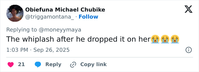 Screenshot of a tweet reacting to a white woman's dramatic reaction to being shackled at African-American museum visit.