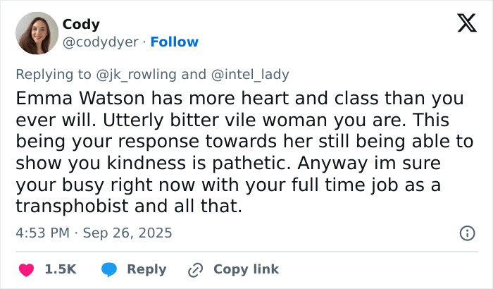 JK Rowling Reignites Emma Watson Feud In Scathing Post That Reveals Details Of Their Past