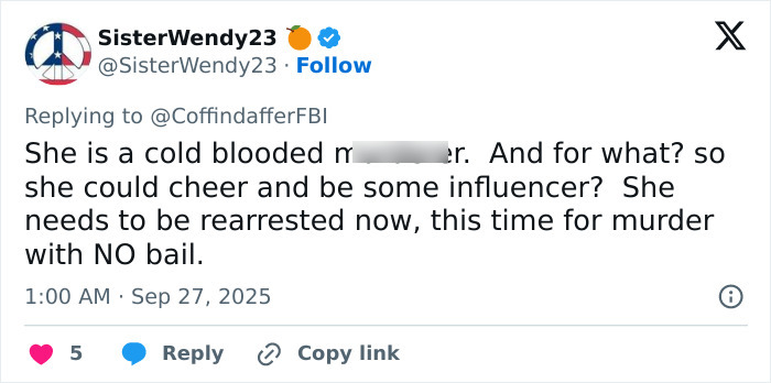 Tweet from user SisterWendy23 discussing a cheerleader case involving a lifeless newborn baby found in a closet.
