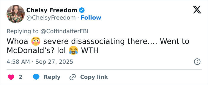 Twitter post by Chelsy Freedom reacting with surprise and laughter to a disturbing new twist in cheerleader newborn baby case.