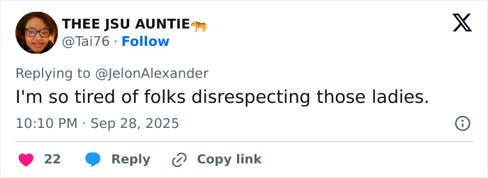 Tweet showing user expressing support for plus-size dancers after college band announcer bodyshames them at halftime, sparking backlash.