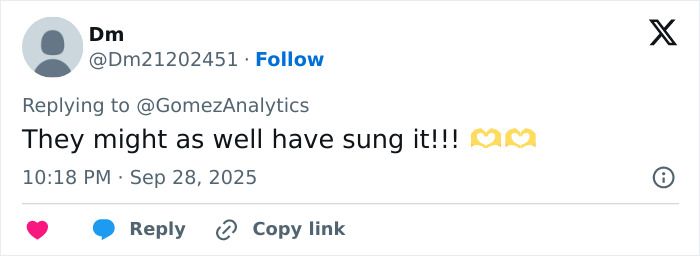Screenshot of a tweet reacting to Taylor Swift stealing the spotlight with a long speech at Selena Gomez's wedding.