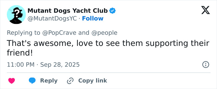 Tweet from Mutant Dogs Yacht Club praising Taylor Swift stealing the spotlight at Selena Gomez's wedding with a long speech.