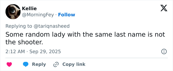 Tweet by Kellie clarifying the Michigan church tragedy misidentification amid conspiracy theorists linking to Charlie Kirk attack. Tweet by Kellie clarifying the Michigan church tragedy misidentification amid conspiracy theorists linking to Charlie Kirk attack.