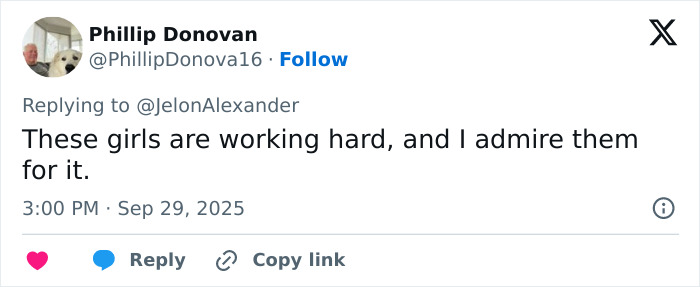 Tweet from Phillip Donovan praising plus-size dancers for their hard work amidst college band announcer bodyshaming backlash.