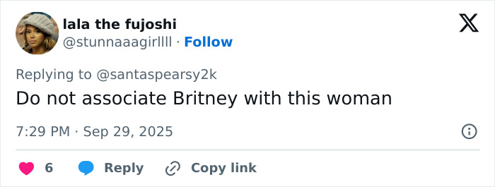 Tweet text shown on a social media app commenting on Sydney Sweeney recreating an iconic Britney Spears outfit.