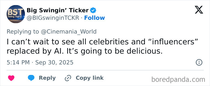 Screenshot of a tweet discussing AI actress Tilly Norwood and Emily Blunt urging agencies to reject AI casting. Screenshot of a tweet discussing AI actress Tilly Norwood and Emily Blunt urging agencies to reject AI casting.