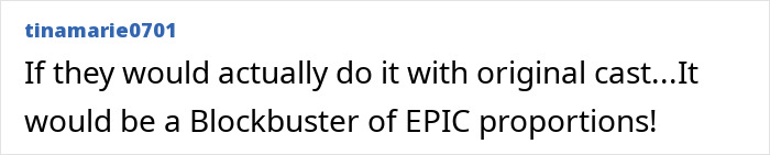 Fan comment expressing excitement about a Harry Potter and the Cursed Child fan-made trailer with original cast.