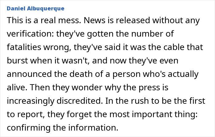 Comment by Daniel Albuquerque criticizing inaccurate news reporting about a Lisbon crash and a father feared lost but found alive.