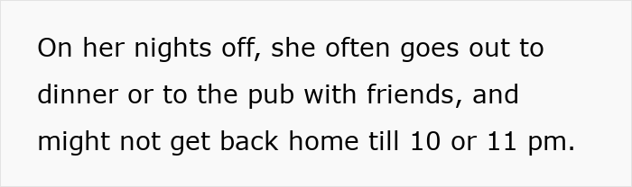 Text about live-in nanny's curfew and nights off, mentioning her social outings and late returns home.