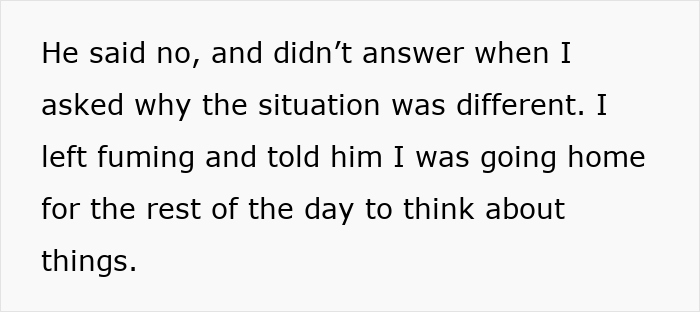 Text excerpt showing a conversation about being told to take time off to lose weight by a new manager.