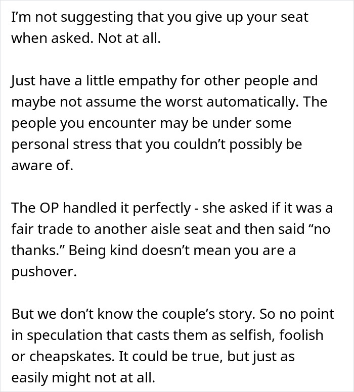 Woman refuses to give up her plane seat, resting peacefully and enjoying a guilt-free nap during the flight.