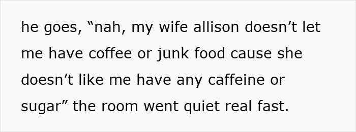 Text excerpt showing a 23-year-old confronting a married coworker about restrictions from his wife, fearing it caused divorce. Text excerpt showing a 23-year-old confronting a married coworker about restrictions from his wife, fearing it caused divorce.