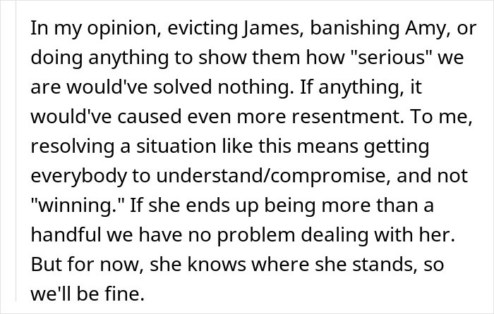 Text excerpt discussing resolving conflicts and resentment related to a woman accusing homeowners of ruining her party.