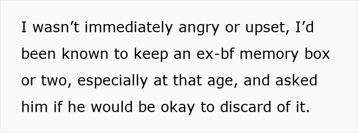 Text discussing keeping or discarding an ex-boyfriend memory box, related to wife wanting man to toss ex-GF&rsquo;s box.