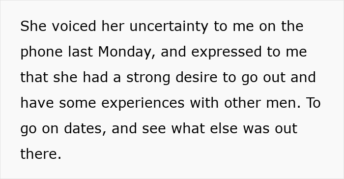 Text excerpt discussing a lady expressing her desire to date other men, reflecting entitled behavior in relationships.