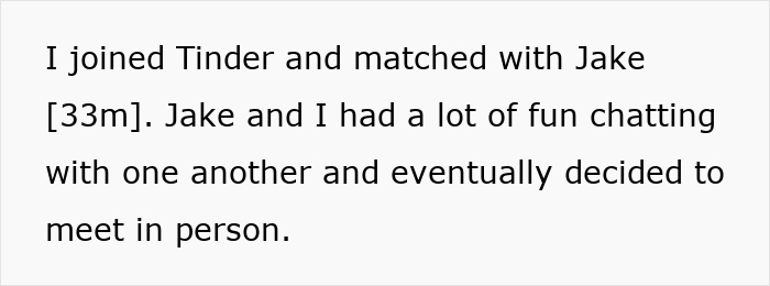 Text on screen describing a woman recounting her Tinder experience before meeting a match in person. Text on screen describing a woman recounting her Tinder experience before meeting a match in person.