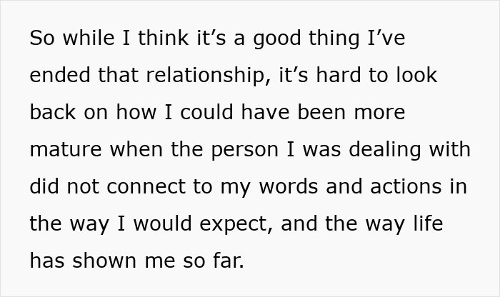 Text excerpt showing reflection on ending a relationship after a disappointing anniversary gift from new girlfriend.