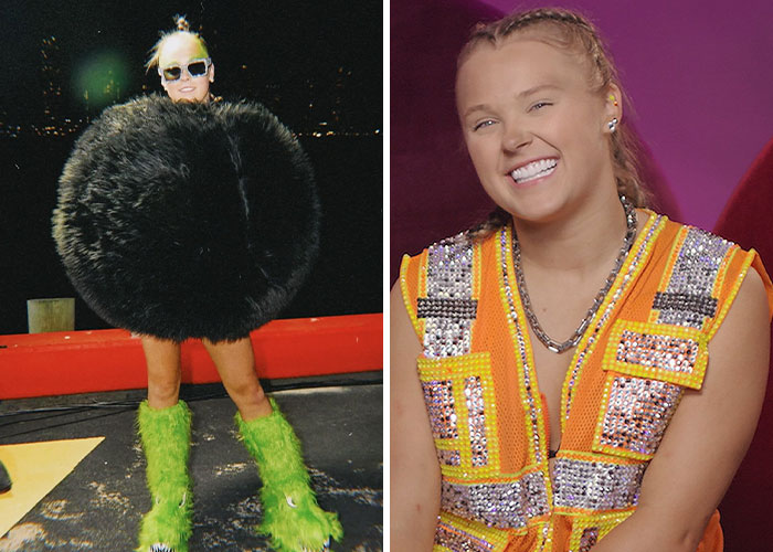 JoJo Siwa in a gold mini dress and bold accessories, captivating fans after sharing her marriage plans.