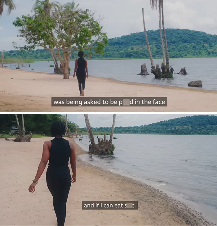 Young woman walking alone on a beach, sharing her experience about the horror of Dubai porta potty parties.