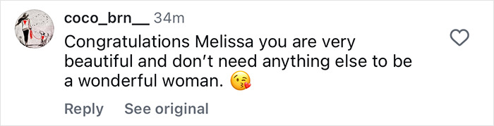 Screenshot of a supportive comment praising Alyssa Milano's natural beauty after removing breast implants.
