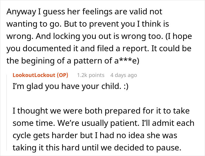 Reddit conversation discussing wife&rsquo;s reaction and emotional impact after husband attends sister&rsquo;s baby shower.