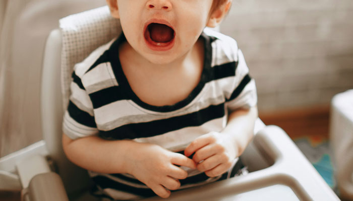 Toddler crying loudly in high chair, illustrating challenges and fears many women face in motherhood. Toddler crying loudly in high chair, illustrating challenges and fears many women face in motherhood.
