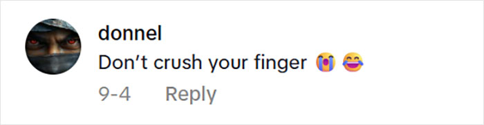 Comment on a social media post warning about not crushing your finger with emojis, related to job your love meme.