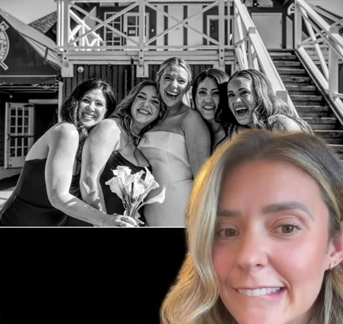 Woman considers recreating wedding photos after original images appear awkward and poorly captured in a group setting.