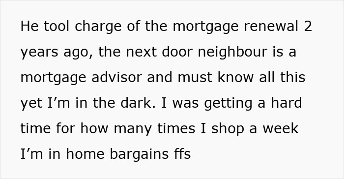 Text excerpt showing a wife upset after discovering husband's huge debt he kept secret.