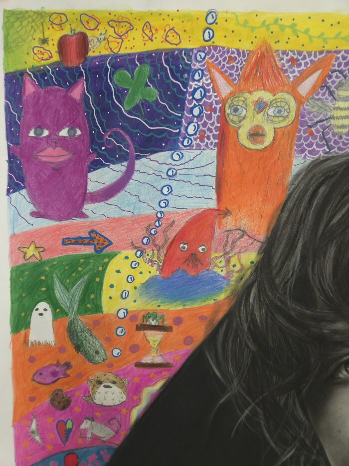 My Daughter Crashed My Huge Charcoal Drawing, And Made It Way Better