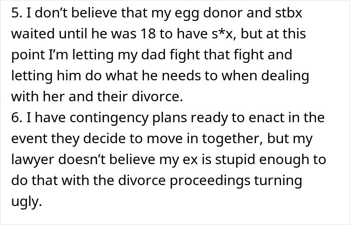 Text excerpt discussing complex family and divorce issues involving a woman uncovering a long-term affair.