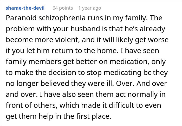 Reddit comment discussing husband&rsquo;s worsening violence and lessons learned from giving another chance in difficult relationship situations.