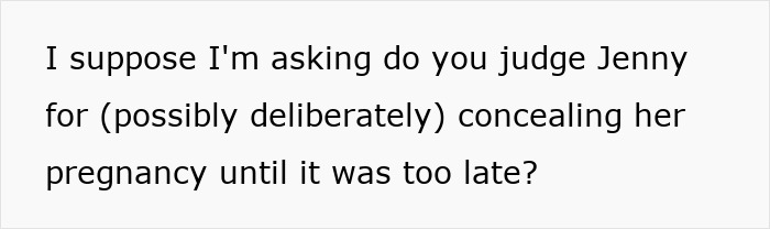 Text excerpt discussing judgment of someone possibly concealing pregnancy, related to toxic man and romantic issues.