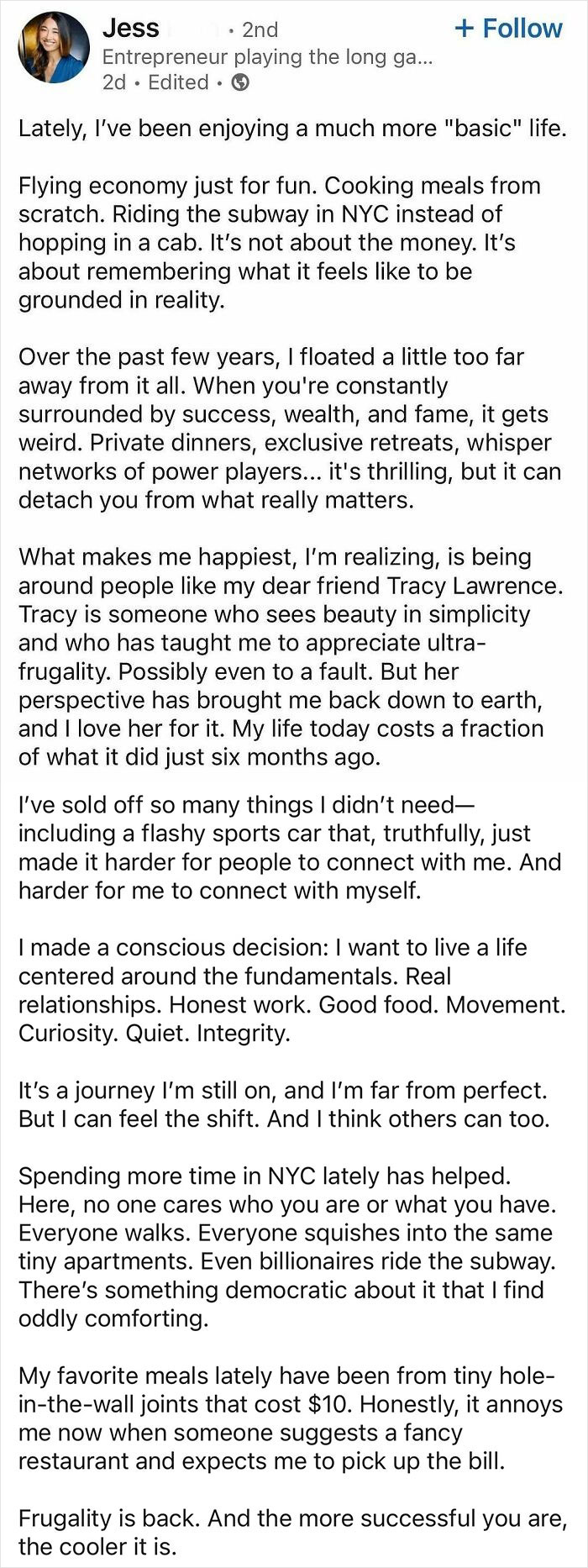 Text post reflecting on detaching from hustle culture to embrace real life, simplicity, and meaningful relationships.