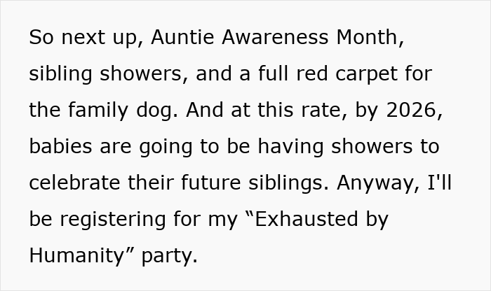 Text discussing the concept of grandmas having a baby shower and opinions on celebrating new family roles.