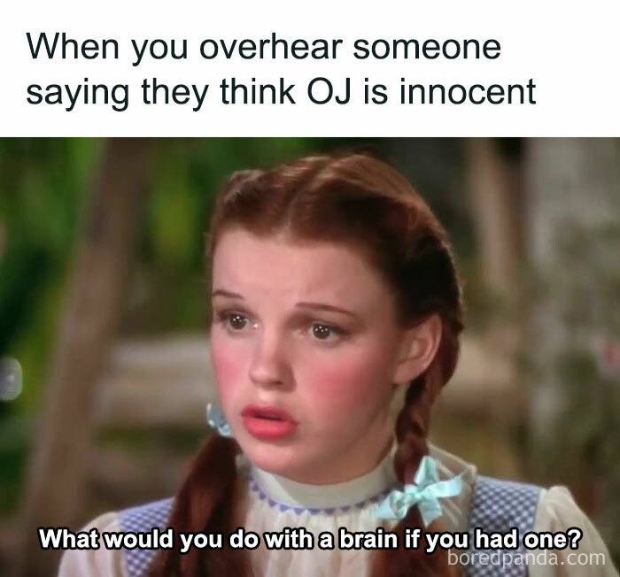 Woman from a movie meme reacting to someone saying OJ is innocent, perfect for true crime meme fans.